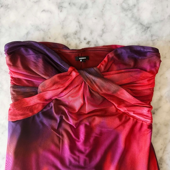 NWT Express Strapless Sweetheart Maxi Mesh Dress | Women’s Medium | Red Purple - Picture 6 of 10